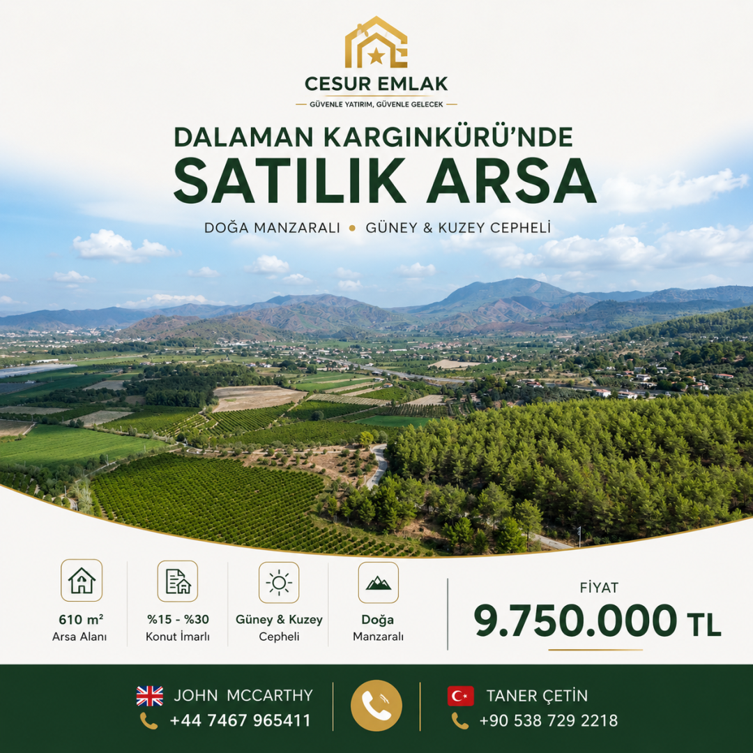Dalaman Kargınkürü'nde Doğa Manzaralı 610 m² %15-%30 Konut İmarlı Satılık Arsa